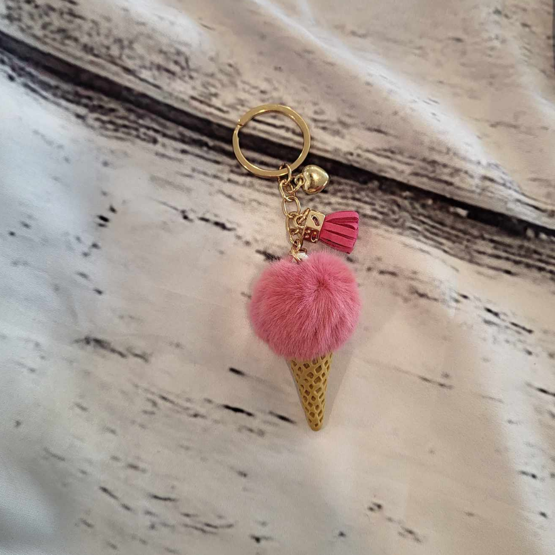 Ice Cream & Tassel Charm Keychain Rose Red
