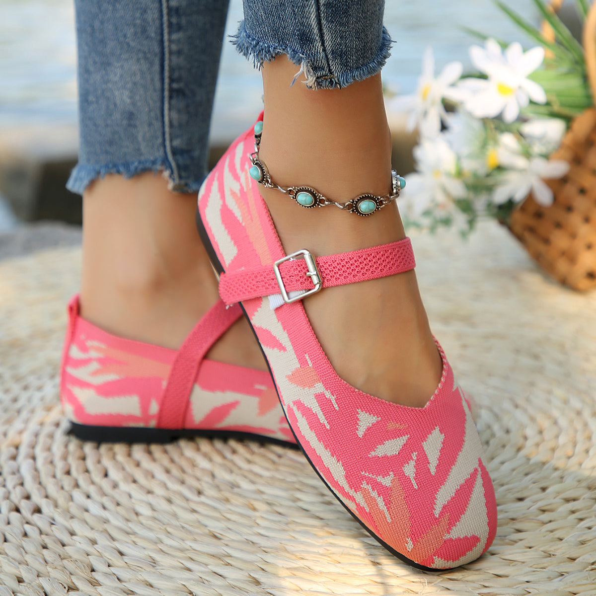 Printed Round Toe Flat Slip-Ons