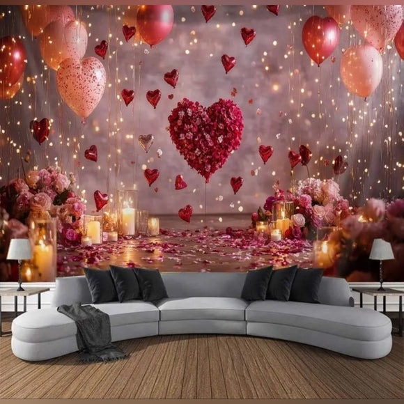 Red & Pink Ballon Love Heart Backdrop/Tapestry V1