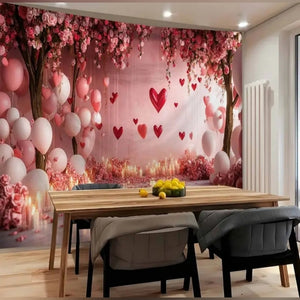 Red & Pink Flowers Love Heart Backdrop/Tapestry V4