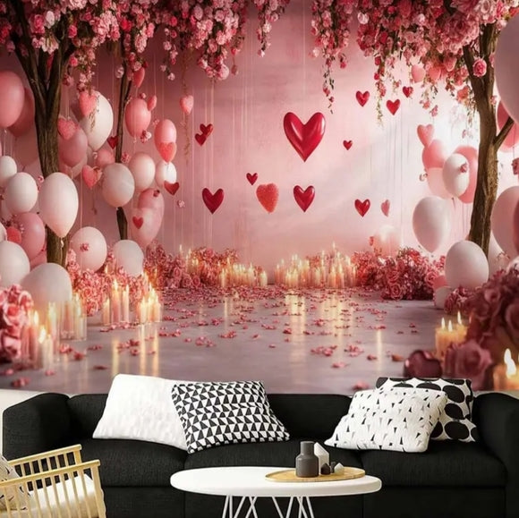 Red & Pink Flowers Love Heart Backdrop/Tapestry V4