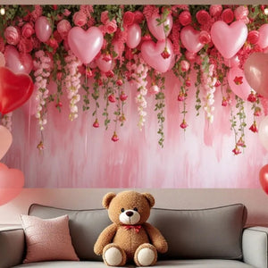 Red & Pink Heart Balloon Flowers Of Love Backdrop/Tapestry V9