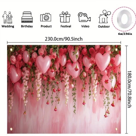 Red & Pink Heart Balloon Flowers Of Love Backdrop/Tapestry V9