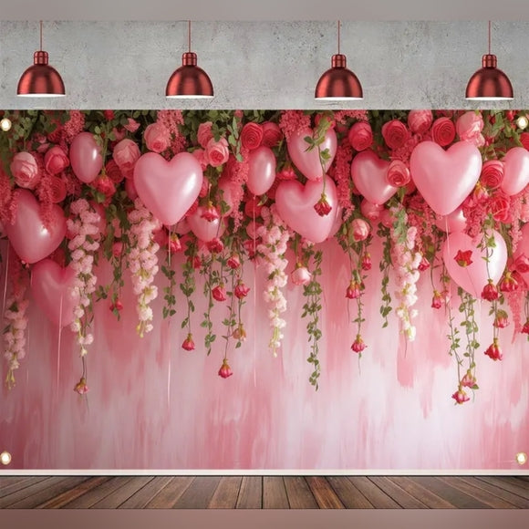 Red & Pink Heart Balloon Flowers Of Love Backdrop/Tapestry V9