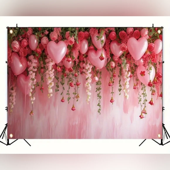 Red & Pink Heart Balloon Flowers Of Love Backdrop/Tapestry V9