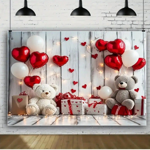 Balloon Teddy Love Heart Backdrop/Tapestry V10