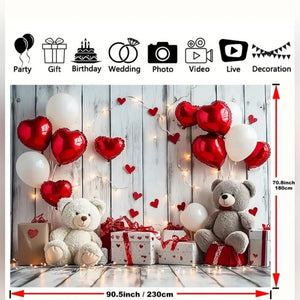 Balloon Teddy Love Heart Backdrop/Tapestry V10