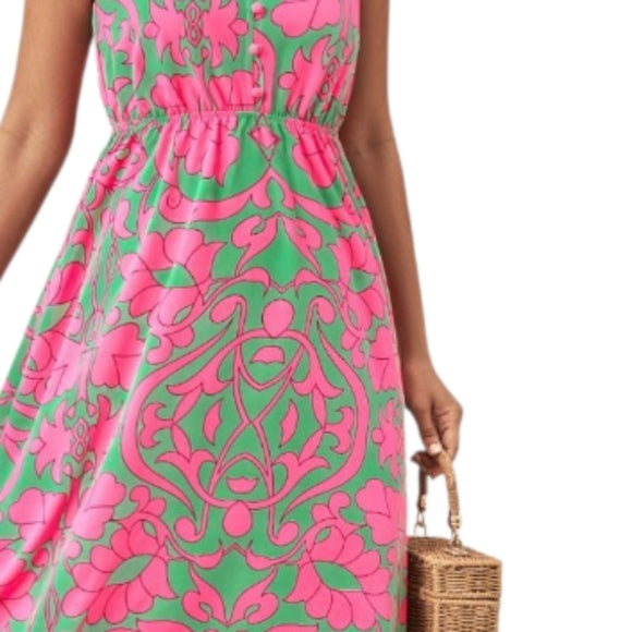 Floral V-Neck Cap Sleeve Dress