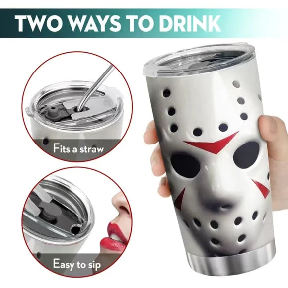 1 New Jason Voorhees Face Mask Double-sided Tumbler Stainless Steel