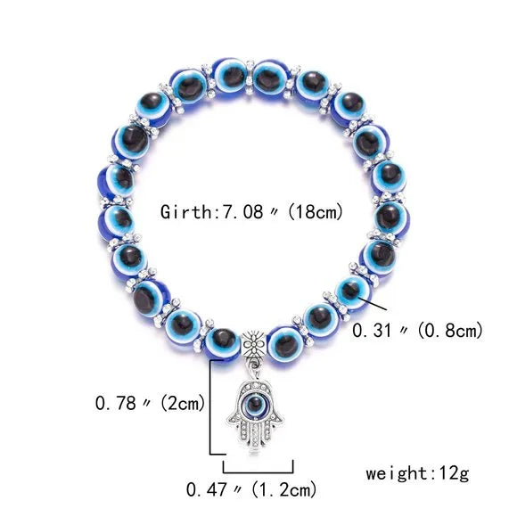 Blue Evil Eye Beaded Bracelet with Hamsa Hand Charm
