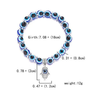 Blue Evil Eye Beaded Bracelet with Hamsa Hand Charm