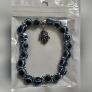 Blue Evil Eye Beaded Bracelet with Hamsa Hand Charm