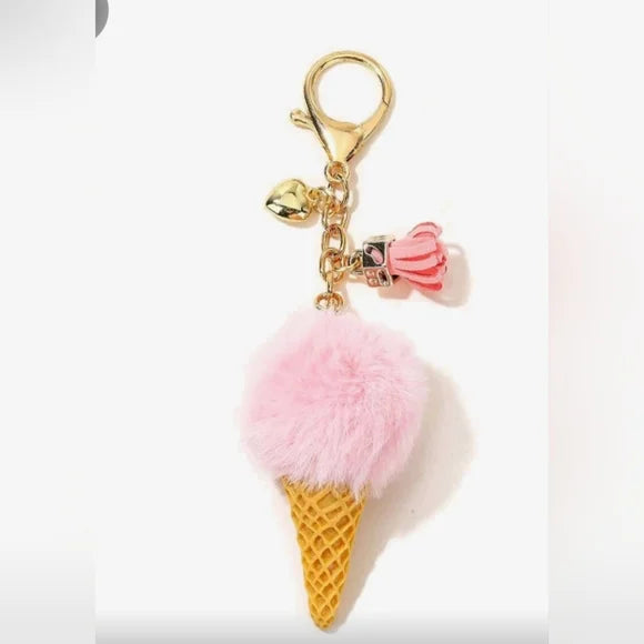 Ice Cream & Tassel Charm Keychain Pink