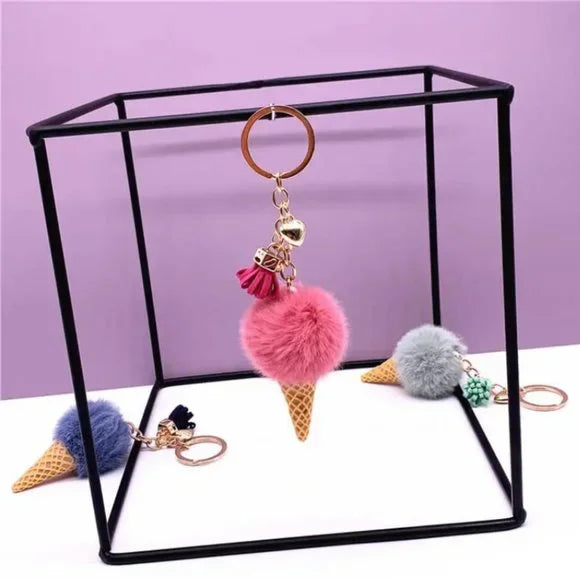 Ice Cream & Tassel Charm Keychain Rose Red