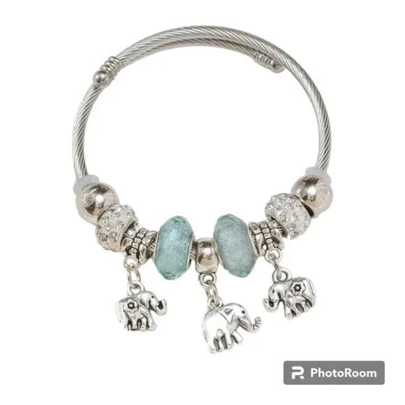 Rhinestone Charm Bengal Elephant Bracelet