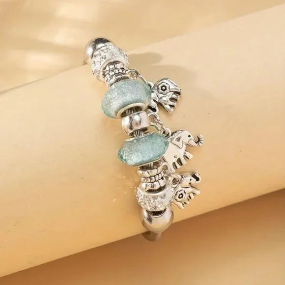 Rhinestone Charm Bengal Elephant Bracelet