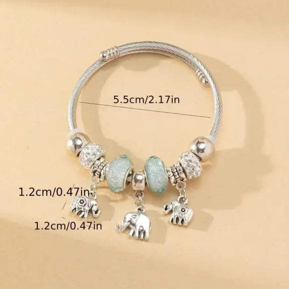 Rhinestone Charm Bengal Elephant Bracelet