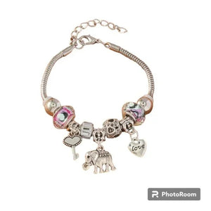 Heart Love Elephant and Key charm bracelet