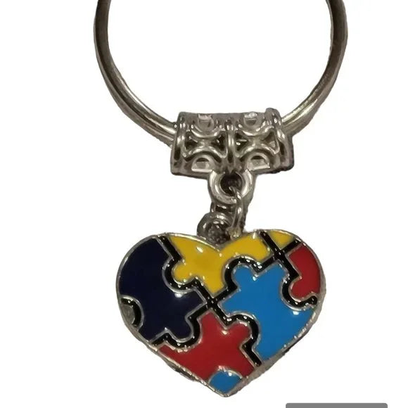 Autism Awareness Puzzle Heart Keychain – Multicolor
