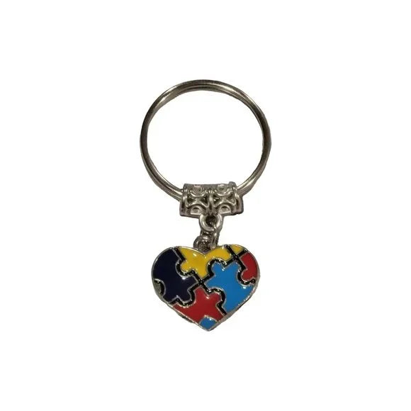 Autism Awareness Puzzle Heart Keychain – Multicolor