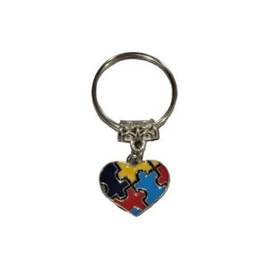 Autism Awareness Puzzle Heart Keychain – Multicolor