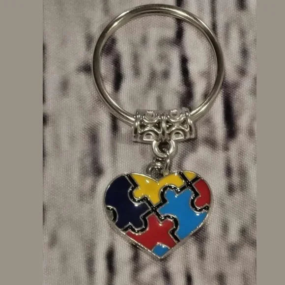 Autism Awareness Puzzle Heart Keychain – Multicolor
