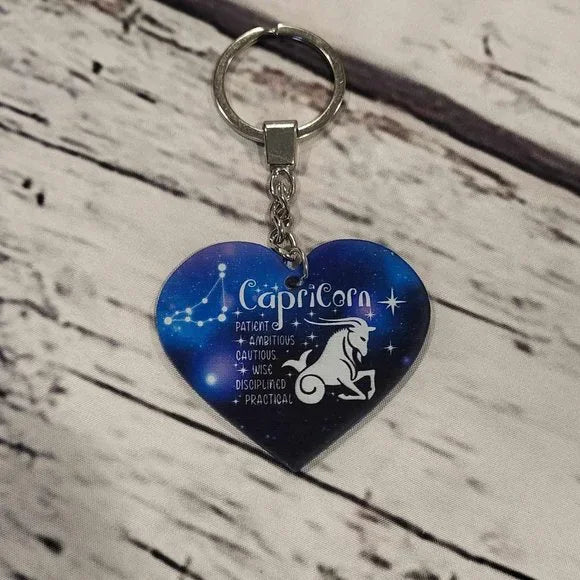 Zodiac Universe Blue Heart Capricorn Keychain