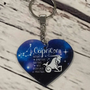 Zodiac Universe Blue Heart Capricorn Keychain