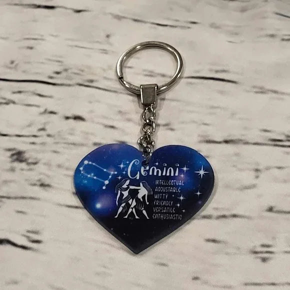 Zodiac Universe Blue Heart Pisces Keychain