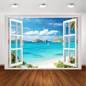 Window View Tropical Island Beach Paradise Tapestry