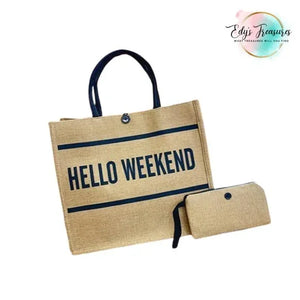 Hello Weekend tote bag with Wristlet