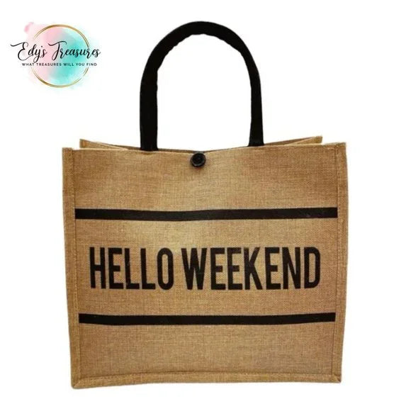 Hello Weekend tote bag with Wristlet