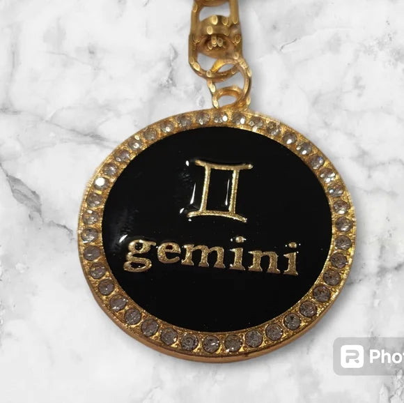 Gemini Bling 2-sided zodiac keychain
