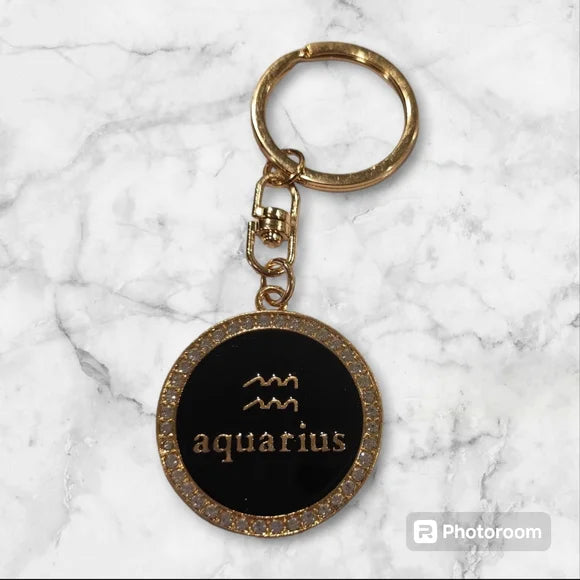 Aquarius Bling 2-sided zodiac keychain