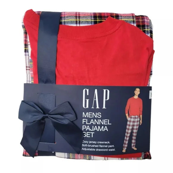 Gap Men's Flannel Cozy Crewneck Long Sleeve Drawcord Pajama Set Mens