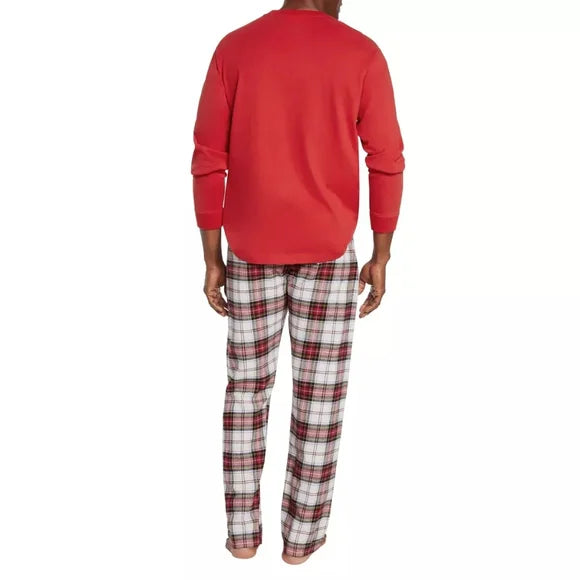 Gap Men's Flannel Cozy Crewneck Long Sleeve Drawcord Pajama Set Mens