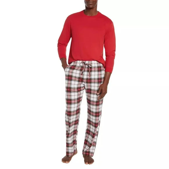 Gap Men's Flannel Cozy Crewneck Long Sleeve Drawcord Pajama Set Mens