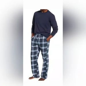 Gap Men's Flannel Cozy Crewneck Long Sleeve Drawcord Pajama Set Mens