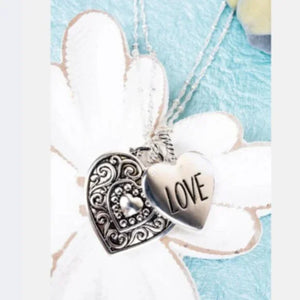 Love Heart Charm Necklace Silvertone