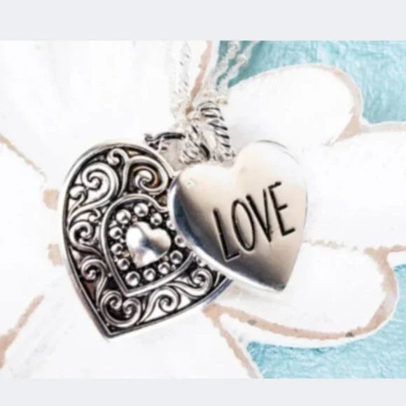 Love Heart Charm Necklace Silvertone