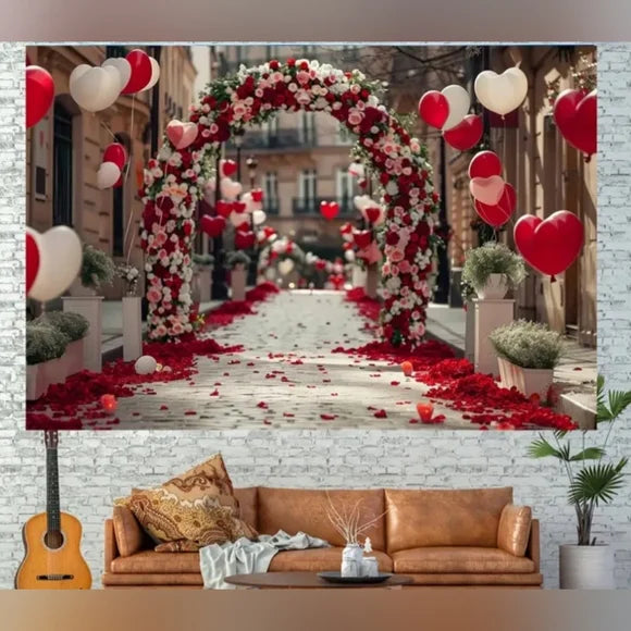 Red & Pink Flowers Love Heart Backdrop/Tapestry V5