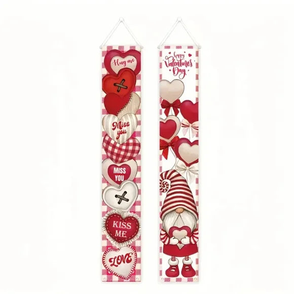 Gnome Valentine's Day Indoor Outdoor Decoration Banners