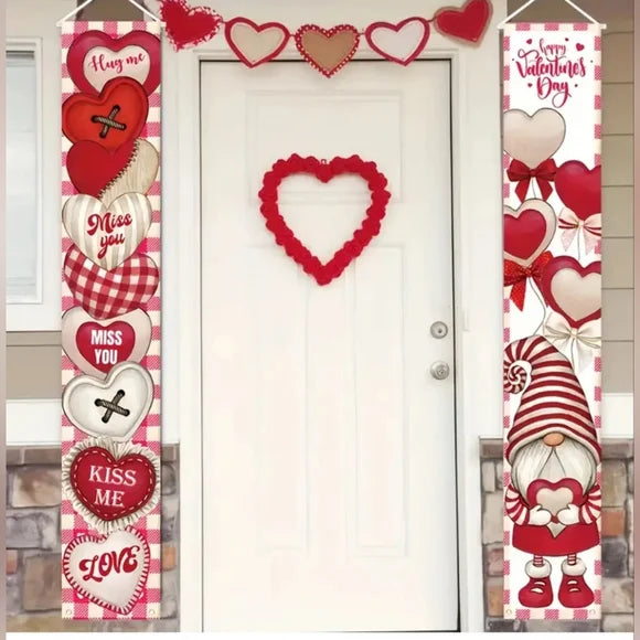 Gnome Valentine's Day Indoor Outdoor Decoration Banners