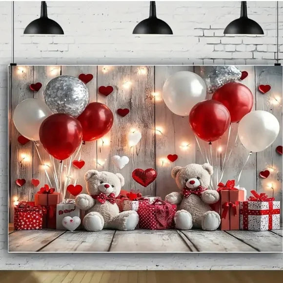 Ballon Teddy Love Heart Backdrop/Tapestry V8