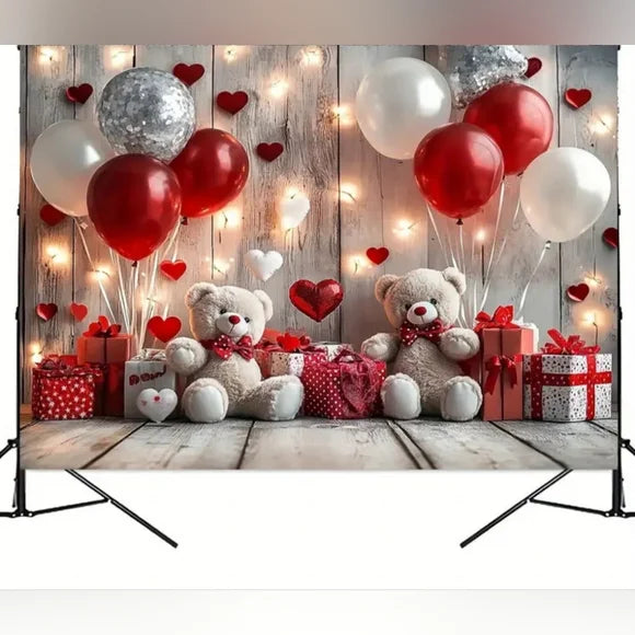 Ballon Teddy Love Heart Backdrop/Tapestry V8