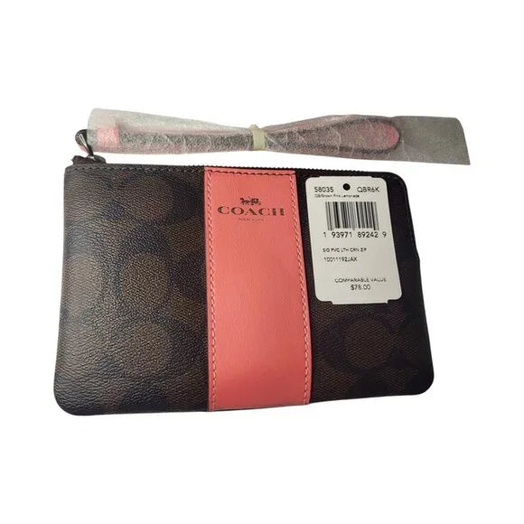 Coach Signature Canvas & Leather Wristlet Wallet