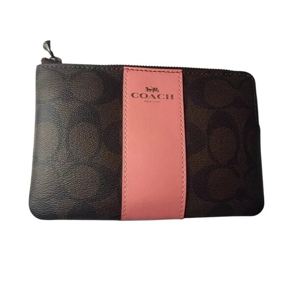 Coach Signature Canvas & Leather Wristlet Wallet