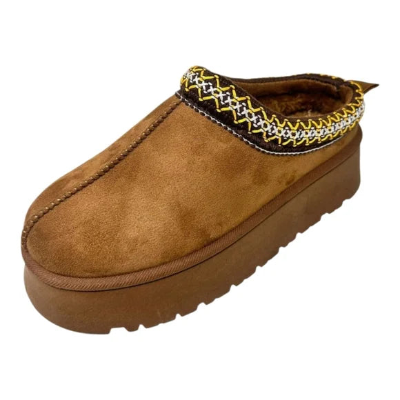 WILD DIVA Embroidered Trim Round Toe Platform Boots