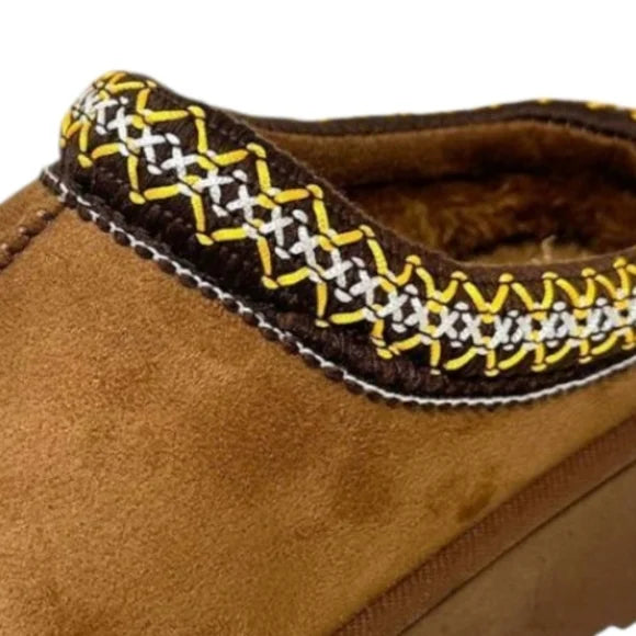 WILD DIVA Embroidered Trim Round Toe Platform Boots