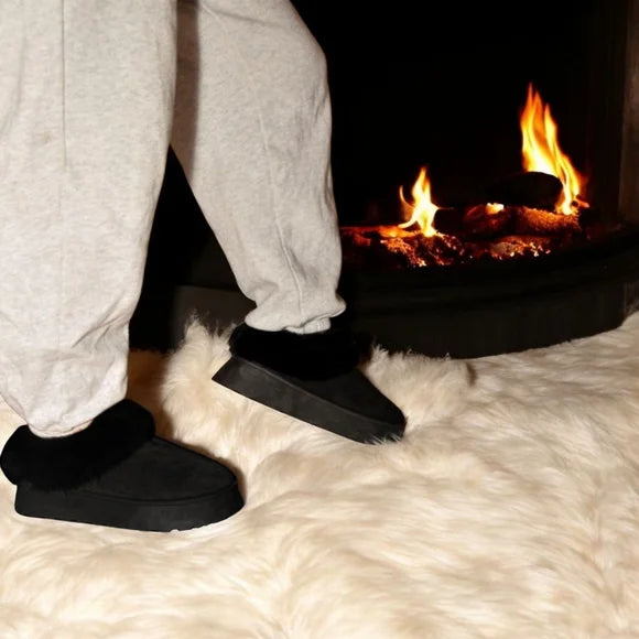 WILD DIVA Faux-Fur Platform Slip-On Booties
